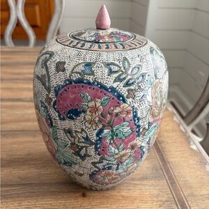 Antique Floral Glazed Texturized Chinese Porcelain Vase